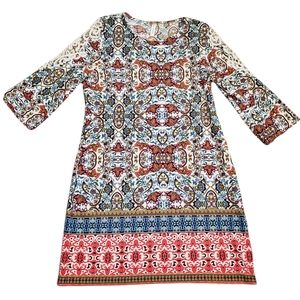 Tacera Coral Blue Mosaic Paisley Floral Lace 3/4 Sleeve Scoop Neck Sheath